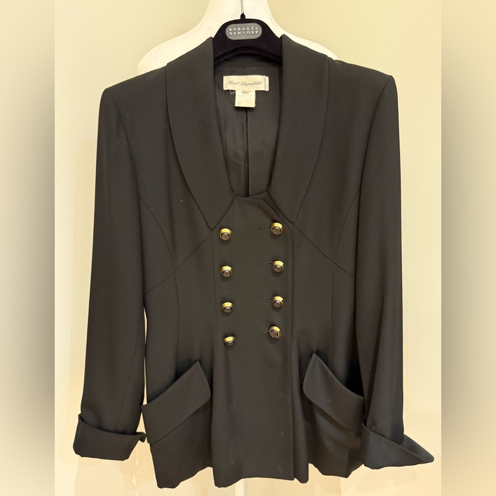 Authentic Karl Lagerfeld vintage90s black wool double breasted fitted jacket s40